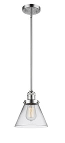 Innovations Lighting Large Cone 1-100 watt 8 inch Polished Chrome Mini Pendant Clear glass Hang Straight Swivel 201SPCG42