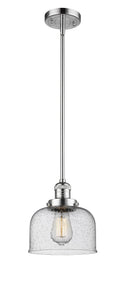 Innovations Lighting Large Bell 1-100 watt 8 inch Polished Chrome Mini Pendant Seedy glass Hang Straight Swivel 201SPCG74