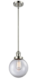 Innovations Lighting Beacon 1-100 watt 8 inch Polished Nickel Mini Pendant Clear glass Hang Straight Swivel 201SPNG2028