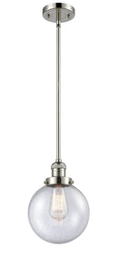Innovations Lighting Beacon 1-100 watt 8 inch Polished Nickel Mini Pendant Seedy glass Hang Straight Swivel 201SPNG2048