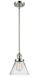 Innovations Lighting Large Cone 1-100 watt 8 inch Polished Nickel Mini Pendant Clear glass Hang Straight Swivel 201SPNG42