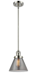 Innovations Lighting Large Cone 1-100 watt 8 inch Polished Nickel Mini Pendant Smoked glass Hang Straight Swivel 201SPNG43