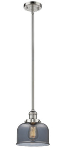 Innovations Lighting Large Bell 1-100 watt 8 inch Polished Nickel Mini Pendant Smoked glass Hang Straight Swivel 201SPNG73
