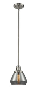 Innovations Lighting Fulton 1-100 watt 7 inch Brushed Satin Nickel Mini Pendant Smoked glass Hang Straight Swivel 201SSNG173