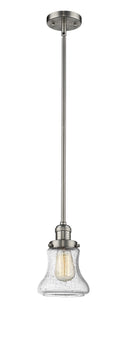 Innovations Lighting Bellmont 1-100 watt 6.5 inch Brushed Satin Nickel Mini Pendant Seedy glass Hang Straight Swivel 201SSNG194