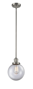 Innovations Lighting Beacon 1-100 watt 8 inch Brushed Satin Nickel Mini Pendant Clear glass Hang Straight Swivel 201SSNG2028