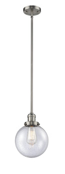 Innovations Lighting Beacon 1-100 watt 8 inch Brushed Satin Nickel Mini Pendant Seedy glass Hang Straight Swivel 201SSNG2048