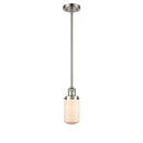 Dover Mini Pendant shown in the Brushed Satin Nickel finish with a Matte White shade