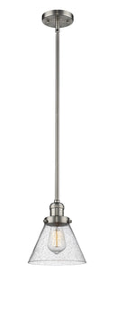 Innovations Lighting Large Cone 1-100 watt 8 inch Brushed Satin Nickel Mini Pendant Seedy glass Hang Straight Swivel 201SSNG44