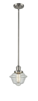 Innovations Lighting Small Oxford 1-100 watt 8 inch Brushed Satin Nickel Mini Pendant Seedy glass Hang Straight Swivel 201SSNG534