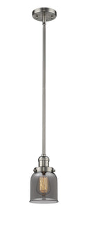Innovations Lighting Small Bell 1-100 watt 5 inch Brushed Satin Nickel Mini Pendant Smoked glass Hang Straight Swivel 201SSNG53