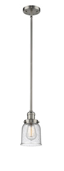 Innovations Lighting Small Bell 1-100 watt 5 inch Brushed Satin Nickel Mini Pendant Seedy glass Hang Straight Swivel 201SSNG54