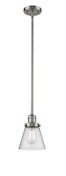 Innovations Lighting Small Cone 1-100 watt 6 inch Brushed Satin Nickel Mini Pendant Seedy glass Hang Straight Swivel 201SSNG64