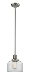 Innovations Lighting Large Bell 1-100 watt 8 inch Brushed Satin Nickel Mini Pendant Clear glass Hang Straight Swivel 201SSNG72
