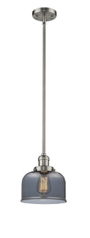 Innovations Lighting Large Bell 1-100 watt 8 inch Brushed Satin Nickel Mini Pendant Smoked glass Hang Straight Swivel 201SSNG73