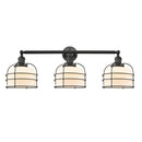 Bell Cage Bath Vanity Light shown in the Matte Black finish with a Matte White shade