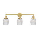 Colton Bath Vanity Light shown in the Satin Gold finish with a Clear Halophane shade