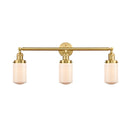 Dover Bath Vanity Light shown in the Satin Gold finish with a Matte White shade