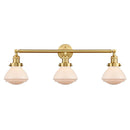 Olean Bath Vanity Light shown in the Satin Gold finish with a Matte White shade