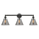 Cone Bath Vanity Light shown in the Matte Black finish with a Plated Smoke shade