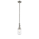 Dover Mini Pendant shown in the Brushed Satin Nickel finish with a Clear shade