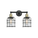 Bell Cage Bath Vanity Light shown in the Black Antique Brass finish with a Seedy shade