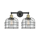 Bell Cage Bath Vanity Light shown in the Black Antique Brass finish with a Seedy shade