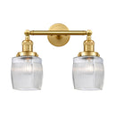 Colton Bath Vanity Light shown in the Satin Gold finish with a Clear Halophane shade