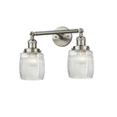 Colton Bath Vanity Light shown in the Brushed Satin Nickel finish with a Clear Halophane shade