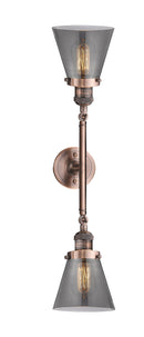 Innovations Lighting 2 Light Vintage Vertical Bath Vanity Light 180 Degree Adjustable Swivels Smoked Small Cone glass 208LACG63