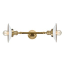 Halophane Bath Vanity Light shown in the Brushed Brass finish with a Matte White Halophane shade