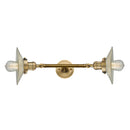 Halophane Bath Vanity Light shown in the Brushed Brass finish with a Clear Halophane shade
