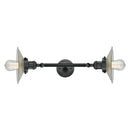 Halophane Bath Vanity Light shown in the Matte Black finish with a Clear Halophane shade