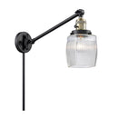 Colton Swing Arm shown in the Black Antique Brass finish with a Clear Halophane shade