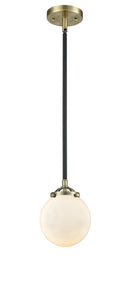 Innovations Lighting Beacon 1-80 watt 6 inch Black Antique Brass Mini Pendant Gloss White glass Hang Straight Swivel 2841SBABG2016