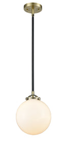 Innovations Lighting Beacon 1-100 watt 8 inch Black Antique Brass Mini Pendant Gloss White glass Hang Straight Swivel 2841SBABG2018
