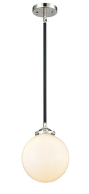 Innovations Lighting Beacon 1-100 watt 8 inch Black Polished Nickel Mini Pendant Gloss White glass Hang Straight Swivel 2841SBPNG2018