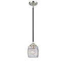 Colton Mini Pendant shown in the Black Polished Nickel finish with a Clear Halophane shade