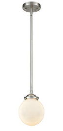 Innovations Lighting Beacon 1-80 watt 6 inch Brushed Satin Nickel Mini Pendant Gloss White glass Hang Straight Swivel 2841SSNG2016