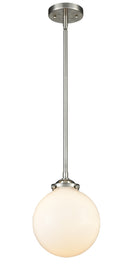 Innovations Lighting Beacon 1-100 watt 8 inch Brushed Satin Nickel Mini Pendant Gloss White glass Hang Straight Swivel 2841SSNG2018