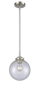 Innovations Lighting Beacon 1-100 watt 8 inch Brushed Satin Nickel Mini Pendant Seedy glass Hang Straight Swivel 2841SSNG2048