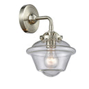 Oxford Sconce shown in the Brushed Satin Nickel finish with a Seedy shade