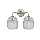 Colton Bath Vanity Light shown in the Brushed Satin Nickel finish with a Clear Halophane shade