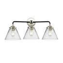 Cone Bath Vanity Light shown in the Black Polished Nickel finish with a Clear shade