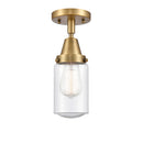 Dover Flush Mount shown in the Brushed Brass finish with a Seedy shade