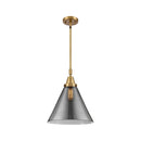 Cone Mini Pendant shown in the Brushed Brass finish with a Plated Smoke shade