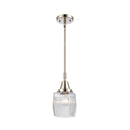 Colton Mini Pendant shown in the Polished Nickel finish with a Clear Halophane shade
