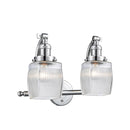 Colton Bath Vanity Light shown in the Polished Chrome finish with a Clear Halophane shade