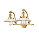 Halophane Bath Vanity Light shown in the Satin Gold finish with a Matte White Halophane shade