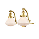 Olean Bath Vanity Light shown in the Satin Gold finish with a Matte White shade